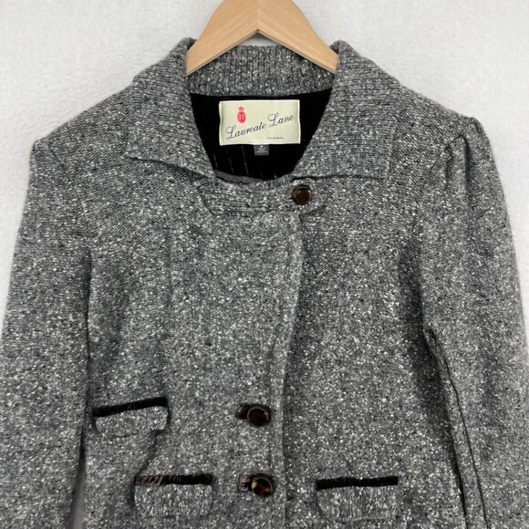 LAUREATE LANE Sweater Womens M Wool Blend Marled Notch Button Front Blazer Gray - Picture 3 of 16